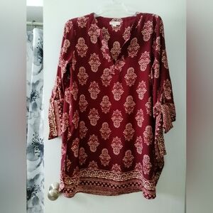 Misia Burgundy Patterned Women's Tunic Top